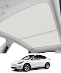 KUNIST roof sunshade for Tesla Model Y panoramic sunroof, beige shade installed.