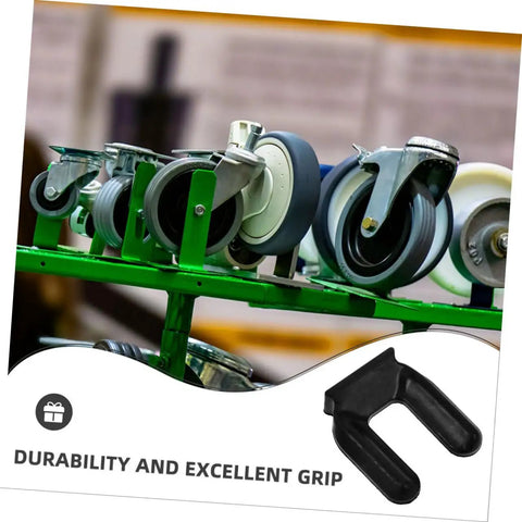 2 Pack No Slip Wheel Stoppers For Caster Wheels, Heavy Duty Rubber Cups, Black stoppers alongside caster wheel rack