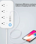 Heavy Duty Smart Power Strip With Voice Control And Programmable Timer delivering four AC outlets plus four USB ports for quick multi device charging.