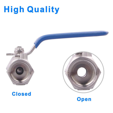 Stainless Steel Ball Valve One Piece Three Eighths Inch NPT Female To Female Standard Port For Water Oil And Gas Pack Of Two Open Closed View