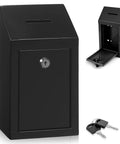 Heavy Duty Metal Donation Box With Slot And Lock For Cash Drops, Black 10x6x2.5 Inch, Pre-Drilled For Wall Mounting, Includes Two Keys