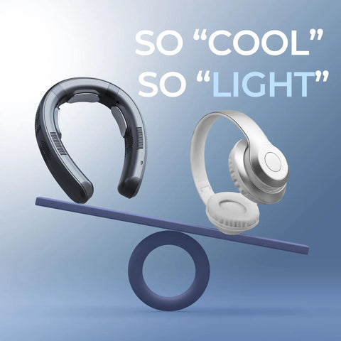 Comparison of Portable Neck Air Conditioner Fan 2026 Upgrade With Three Cooling Plates and headphones on balance beam