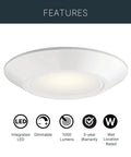 6.4 Inch Led Flush Mount Ceiling Light White Finish Delivers 1000 Lumens with dimmable feature and wet location rating.