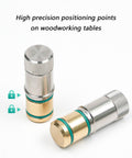 Pair Of Stainless Steel Table Positioning Pins For Woodworking Workbench Clamps Quick Lock Expansion Pins For Stable Stool Dogs Tool Free Setup For Fast Configurations, showing silver and brass accents