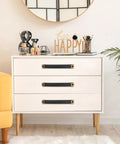 White dresser with two pack black leather drawer handles with mounting screws for cabinets, modern pulls for home decor