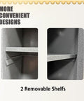 Close-up of two removable shelves inside the Garage-Ready Heavy Duty Metal Wall Cabinet with textured powder coat finish.