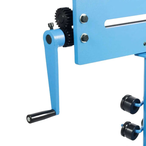 Close-up of a Sheet Metal Bead Roller Machine 1.2mm Manual Bead Rolling Tool with handle and gear mechanism.