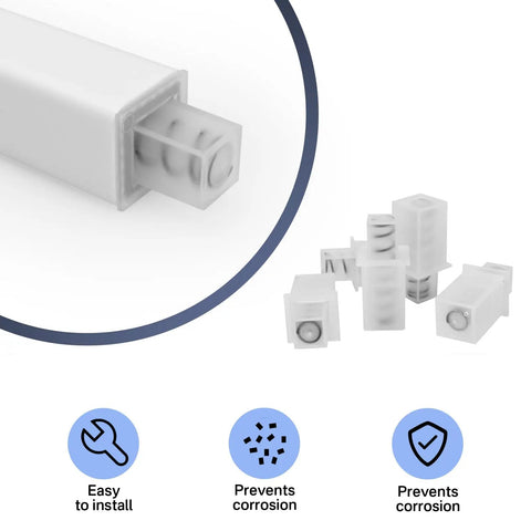 Adjustable Spring Replacement Towel Bar End Caps For Easy Swap Durable Plastic Wall Mount Ends With Spring Loaded Design Keeps Your Towel Rack Solid Clean And Ready To Go, white plastic end cap close-up