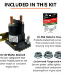 12V Starter Solenoid Relay Switch Kit Trombetta 832-1211-210 components including solenoid, dielectric grease, and lock nuts
