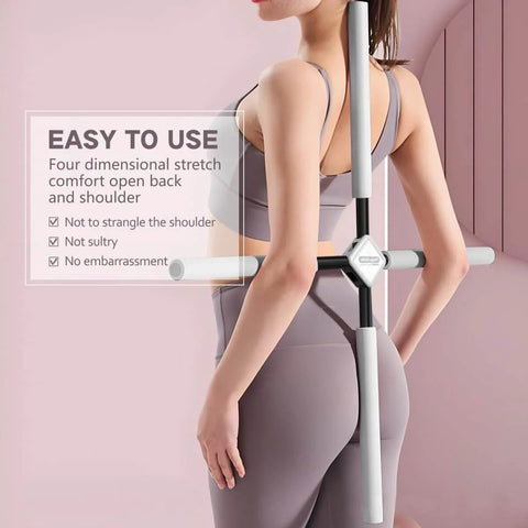 Person using Posture Corrector Stick For Back Pain Relief And Spine Alignment Upper And Lower Back Stretcher Portable Mobility Pole.