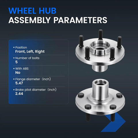 Direct Swap Front Wheel Hub Assembly For Toyota Camry Highlander 2004 2017 detailed parameters, showing flange and pilot diameters.