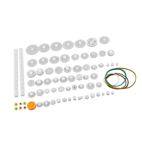 Durable Plastic Gear Kit With Pulleys Belts And Crown Gears For DIY Models And Robotics 75 Varieties Gear Set laid out