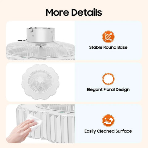 Ceiling Fan with Light 23 Inch Wireless Controller Low Noise for Bedroom showing stable round base and elegant floral design.