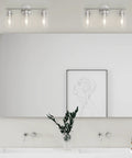 Three Light Brushed Nickel Vanity Light Over Mirror With Glass Shades UL Certified Bathroom Wall Fixture Modern Damp Rated Sconce