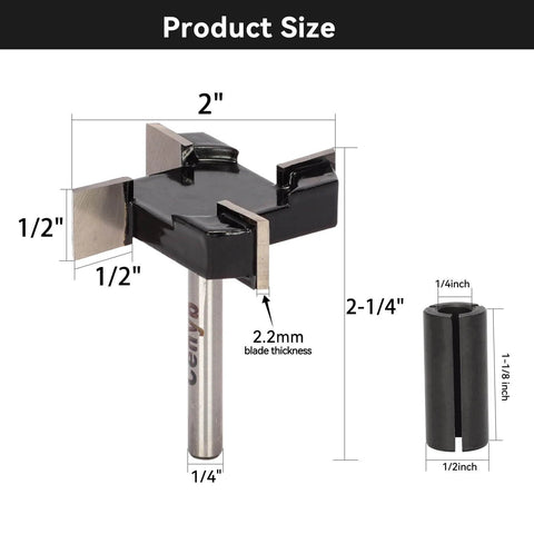 Boss Spoilboard Surfacing Slab Flattening Router Bit With Four Flutes, One Quarter Inch Shank, Two Inch Cutting Diameter, One Half Inch Depth