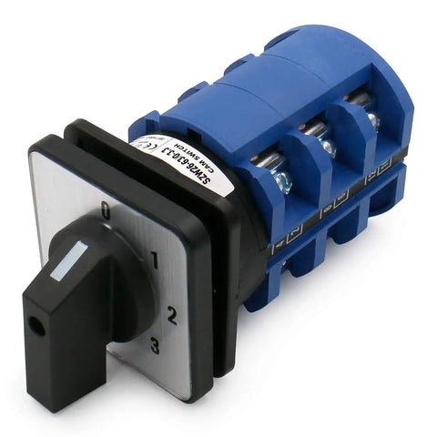 Front view of Beefed Up 63A Rotary Cam Changeover Switch 660V AC Four Position Three Phase With 12 Terminal For Industrial Machinery SZW26 63 0 3 3