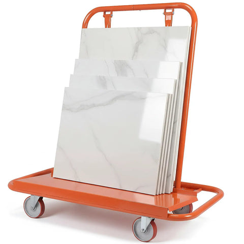 Heavy Duty Drywall Sheet Cart with Detachable Material Handling System loaded with tiles for easy transport.