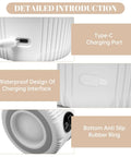 Detailed view of Sleek Mini Portable Washing Machine With Bright Digital Screen And Cordless Battery showing Type-C charging port and rubber ring.
