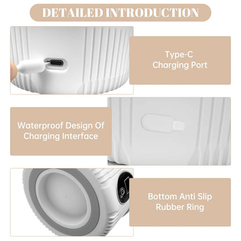 Detailed view of Sleek Mini Portable Washing Machine With Bright Digital Screen And Cordless Battery showing Type-C charging port and rubber ring.