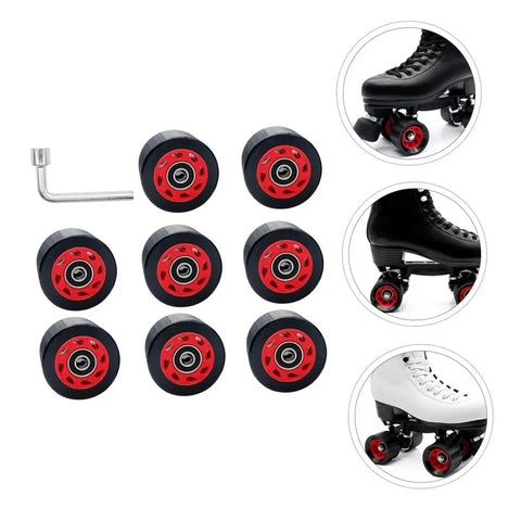 Double Row Roller Skating Wheels 95A PU Wear Resistant Inline and Quad Skates Replacement Parts Kit With Wrench 8 Piece Set