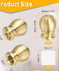 Brass Ball Lamp Finials Set Of 2 1 Inch Tall Lamp Cap Knobs With Screws And Cleaning Cloth displayed with dimensions