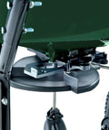 Close-up of dual material plates on Walk-Behind Broadcast Spreader for Fertilizer, Grass Seed and Salt, 80 lb hopper lower frame view.