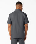 Badass Men Short Sleeve Utility Button Down Workshirt In Charcoal with relaxed fit, back view showcasing fabric and collar.