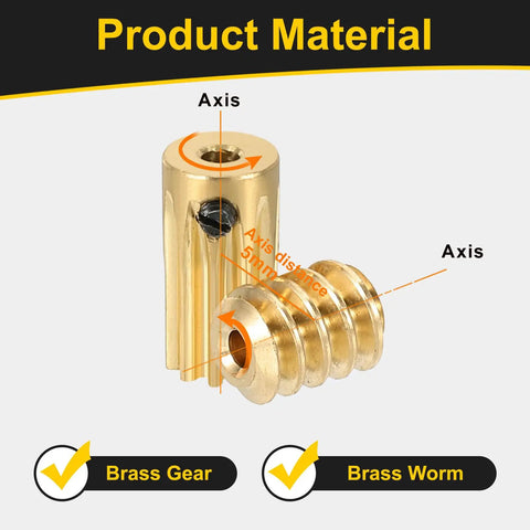 Worm Gear Set 10T 0.5 Module Ten To One Reduction Right Rotation Drive Gear Box Brass Gear 2mm Bore Brass Rod 1.98mm Bore
