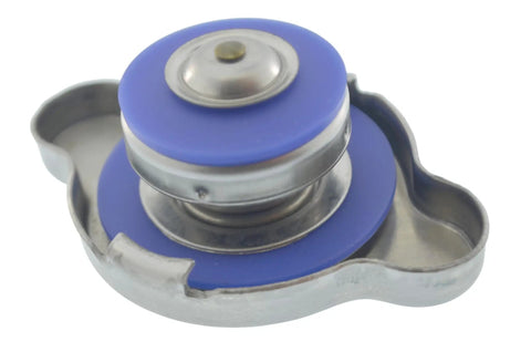 Heavy Duty 16 Psi Radiator Cap With Integrated Pressure Relief Valve Direct Swap OE Replacement Cooling System Fix For Honda Hyundai Kia Nissan top view with blue seal.