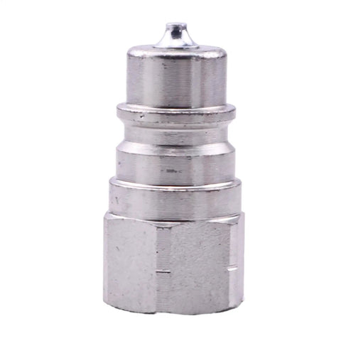 Front view of Male Hydraulic Quick Connect Coupler With Quarter Inch Body And NPT Thread For John Deere Tractors And Heavy Duty Implements