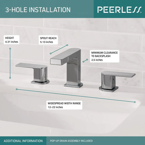 Xander Widespread Chrome Bathroom Faucet For Three Hole Six To Sixteen Inch Setup with installation info displayed