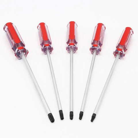 Built Dang Tough T15 T20 T25 T27 T30 Security Torx Screwdriver Set With Magnetic Star Bits For Laptop Repair Auto Jobs And Household Tasks Hella Durable Chrome Vanadium Steel Five Piece Pack displayed in a close-up view.