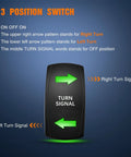 Turn Signal Switch Kit With Flasher Relay For ATV UTV Tractor and Motorcycle 4 Pin SPDT Rocker Switch showing turn directions.