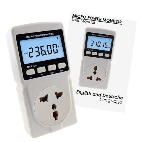 Plug In Watt Meter Spot Energy Suckers And Cut Your Electric Tab Fast With This Badass Home Energy Monitor showing current readings and manual.