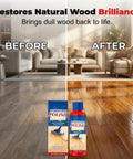 Top Shelf Wood Floor Polish And Hardwood Cleaner To Bring Back That Slick Showroom Shine and Kick Out Stubborn Dirt, 100ml bottle shown with before and after floor image.