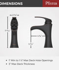 Dimensions of Jaida Single Handle Bathroom Sink Faucet With Waterfall Spout Deck Mounted Single Hole Installation Tuscan Bronze Finish