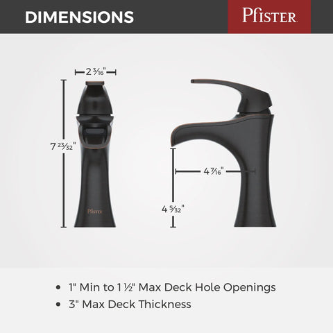 Dimensions of Jaida Single Handle Bathroom Sink Faucet With Waterfall Spout Deck Mounted Single Hole Installation Tuscan Bronze Finish