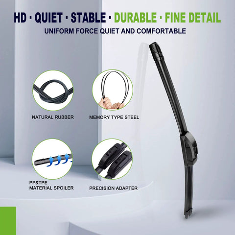Straight Up Premium All Season Windshield Wiper Blades 22 Inch And 22 Inch Pair U J Hook Fitment showcasing natural rubber and steel components.