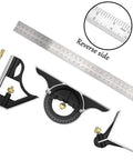 Heavy Duty Stainless Steel Combination Square For Framing And Finish Carpentry Featuring Versatile 0 To 180 Degree Angle Ruler layout tool with protractor and ruler.