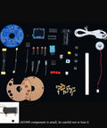 Hands On Humidity Controller DIY Kit With OLED Temperature Display Soldering Practice components laid out on a black surface.