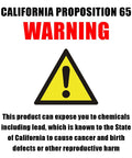 California Proposition 65 warning sign for chemical exposure risk, including lead, causing cancer or reproductive harm.