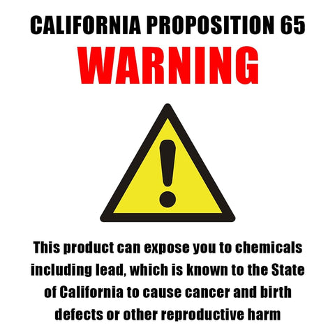California Proposition 65 warning sign for chemical exposure risk, including lead, causing cancer or reproductive harm.