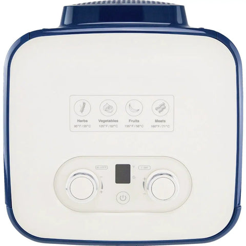 Countertop Food Dehydrator With Four Trays For Whipping Up Dried Fruit Veggie Chips And Snack Batches features control panel and settings.