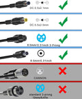 Charger tips for Versatile 42V 2A Scooter Charger With Four Tips For Your Rides, showing 5.5x2.1mm, 5.5x2.5mm, 8mm 3-prong, RCA options.