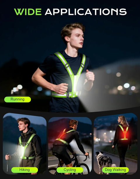 LED Reflective Vest With 360 Degree Visibility, 40 Front And Back LEDs, Waterproof, Adjustable Running Gear for multiple activities