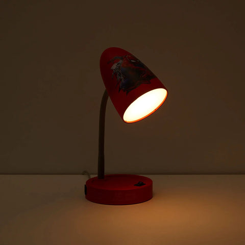 Spiderman Switch Operated LED Desk Lamp With USB Charging Outlet For Kids with comic graphics, side view