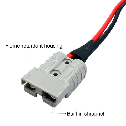 1.15 Ft 10 AWG Battery Cable Quick Connector With O Ring And Fuses For Battery Power Transfer 600V 50A Heavy Duty Cable With Fuse And SB50 Lead Plug For Quick Connections flame-retardant housing, built-in shrapnel