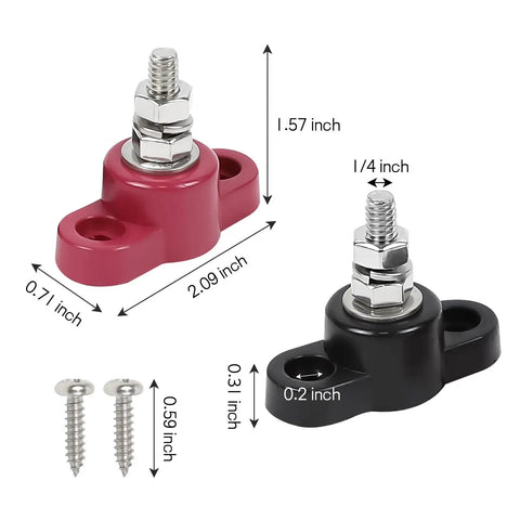 Heavy Duty Double Post Battery Junction Block Featuring Single Stud 12 Volt Power Distribution Bus Bar with stainless steel posts.