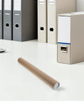 10 Pack Kraft Paperboard Poster Tubes With Plastic Caps, 50mm Inner Diameter And 40cm Length on office desk