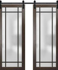 Boss Built To Last Heavy Duty Double Barn Door With Frosted Glass And Black Rail Hardware Includes 13 Ft Track Hangers Floor Guide